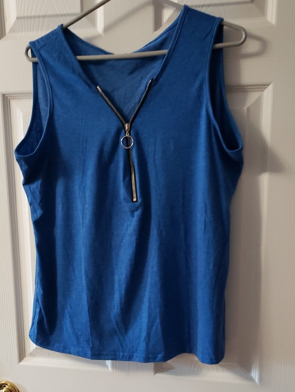 Blue Sleeveless Zip-Front Women's Top